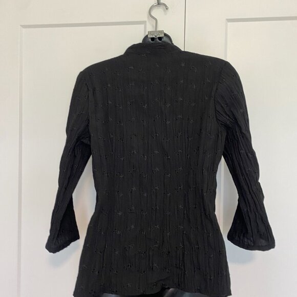 Jessica Black Embroidery 3/4 Sleeve Button Up Blouse Top Shirt Size Large 12 - Picture 7 of 9